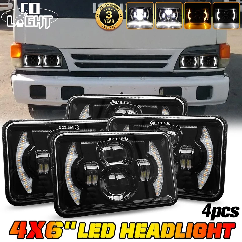 4 PIEZAS Faros LED de haz alto/bajo DRL para Isuzu NQR NPR NPR-HD 4x6"" Foto 1 de 4