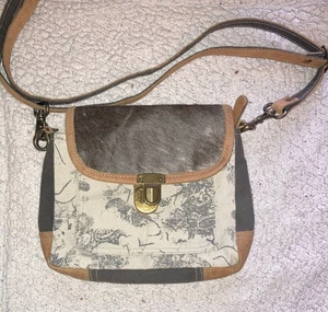 Myra Canvas & Cowhide Leather Crossbody Bag Purse  Western Cowgirl - Picture 1 of 4