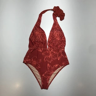 Traje de baño CUPSHE para mujer de una pieza espalda sumergida y entrecruzada rojo rubí floral L Foto 1 de 4