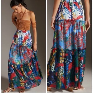 Anthropologie Hutch Mixed Floral Tiered Maxi Skirt Womens XS Boho Tropical - Picture 1 of 5