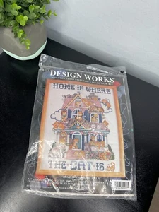 Design Works Counted Cross Stich 16x20 Picture Kit "HOME IS WHERE THE CAT IS" - Picture 1 of 6