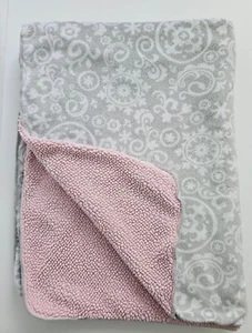 Circo Gray White Baby Blanket Pink Sherpa Floral Flower Vine Damask 30" X 38" - Picture 1 of 5
