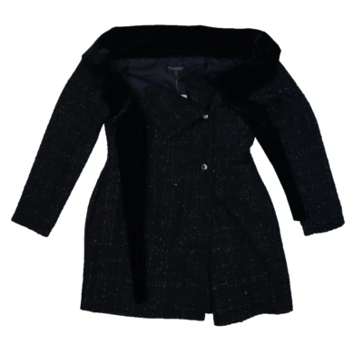 Miss Selfridge Bardot Boucle Mini Dress Velvet Trim Black Metallic LS Womens 8 - Image 1 of 4