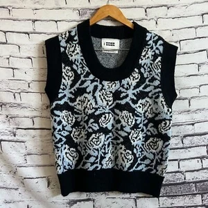 EENK QQ Floral Patterned Oversized Knit Vest in Black Multi Size Medium - Picture 1 of 11