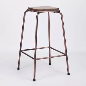 INDUSTRIAL LAB COPPER STYLE WOODEN BAR STOOL BREAKFAST PUB CAFE GARDEN RESTURANT - Picture 1 of 9