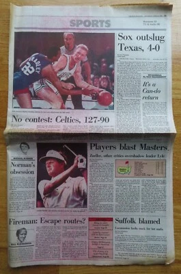 BOSTON GLOBE CELTICS 127-90 Newspaper Insert LARRY BIRD 21 Pts - Image 1 of 2
