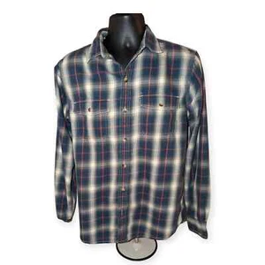 Men's GH Bass Plaid Multicolor Flannel Shirt Medium Blue White Red Tartan Plaid - Picture 1 of 6