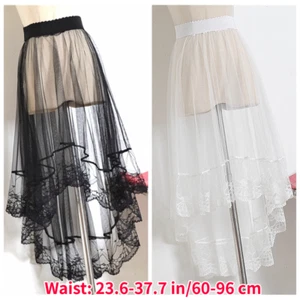 Damen Netz Spitze Rock Petticoat Voile transparent asymmetrisch unregelmäßig Tüll Freizeit - Bild 1 von 5