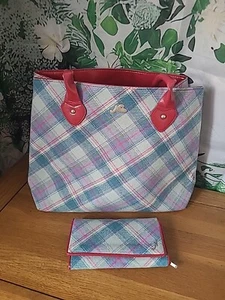Large Blue And Pink Tartan Bag And Matching Purse From Ness Of Scotland - Picture 1 of 20