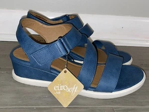 Euro Soft By Sofft Women's Size 10 Wide Joella Blue Strappy Comfort Wedge Sandal - Picture 1 of 6