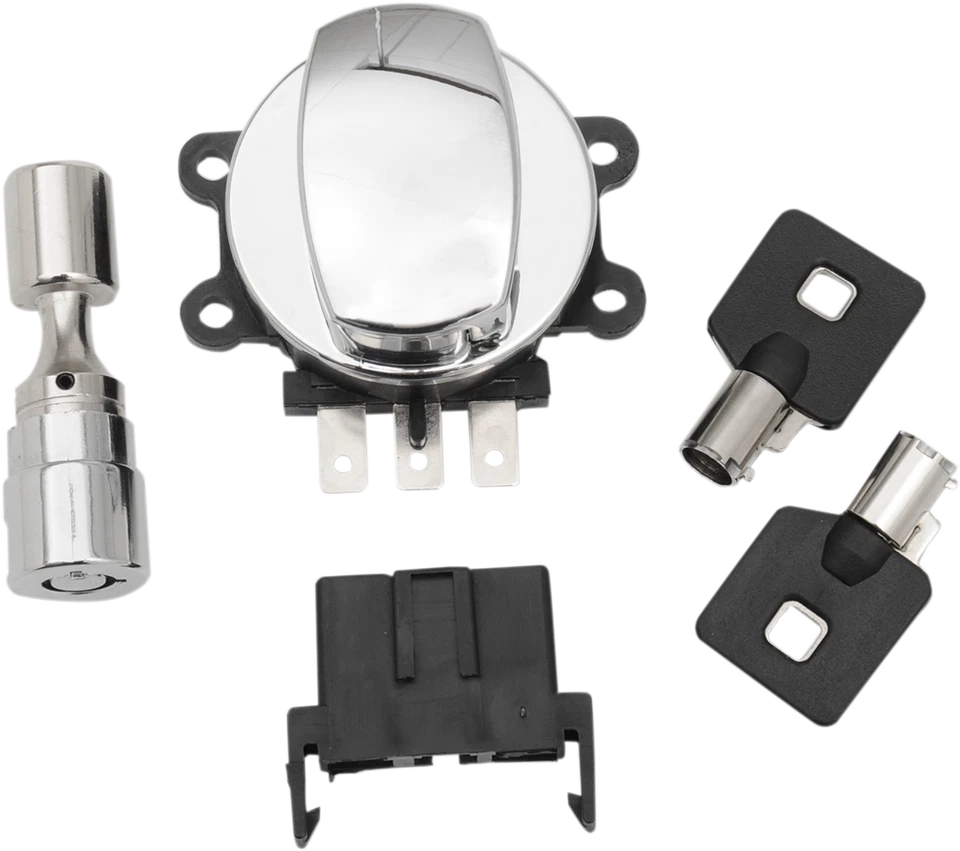 Interruptor de encendido cromado Drag Specialties y kit de bloqueo de horquilla para 96-10 Harley Softail Foto 1 de 1