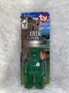 Erin The Bear - 1997 McDonalds Ty Beanie Baby mit seltenen Fehlern 1993 OakBrook - Bild 1 von 3