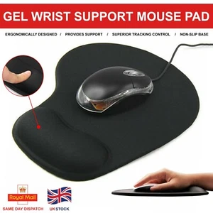 Mouse Mat Gaming Anti-Slip Large Pad PC, Computer Foam Black Wrist Support UK - Afbeelding 1 van 6