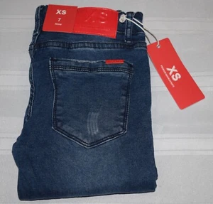Girls XS Premium Denim Skinny Fit Size 7 Dark Blue Jeans ~ NWT ~ US1 - Picture 1 of 8