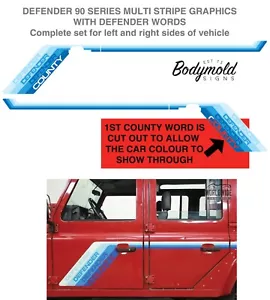 Land Rover DEFENDER 90 SERIES COUNTY STRIPES with DEFENDER WORDS - Picture 1 of 1