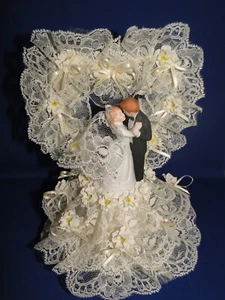 New Serendipily Elegant Ivory Lace with Bride & Groom Wedding Cake Top #287 - Picture 1 of 10