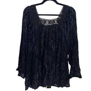 Spitzentop Damen großer quadratischer Ausschnitt Spitze Whimsigoth Witchy Boho schwarz transparent gefüttert - Bild 1 von 10