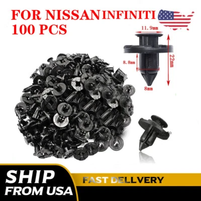 100Pcs 8mm Bumper Clips For NISSAN Retainer Rivets Fastener Plastic Fender Push - Image 1 of 4