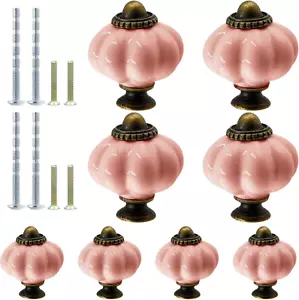 8Pcs Ceramic Pink Vintage Drawer Knobs, Decorative Pulls for Vanity, Closet, Cup - Picture 1 of 12