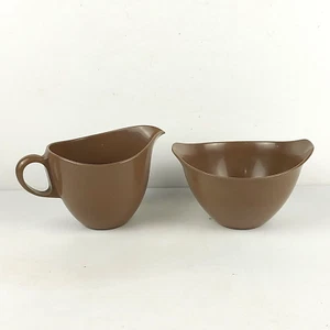 Mid Century Oneida Deluxe Melmac Melamine Brown Creamer & Sugar Bowl Set - Picture 1 of 4