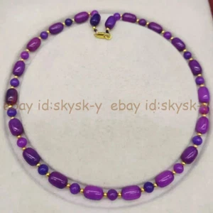 8x12mm Natural Purple Sugilite Barrel 6mm Round Gemstone Beads Necklace 14-48'' - Picture 1 of 20