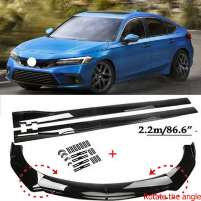 Front Bumper Lip Spoiler Splitters + 86.6" Side Skirts For Honda Civic Hatchback — 第 1/4 张图片