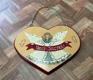 Vintage Hand Crafted Mexican Christmas Angel Heart Hanging Decor Chain Signed - Picture 1 of 9