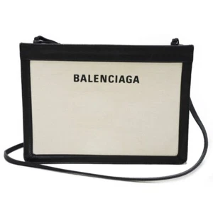 BALENCIAGA Navy Pochette 339937 AQ31N 1080 Shoulder Bag Canvas Calfskin Na... - Picture 1 of 24
