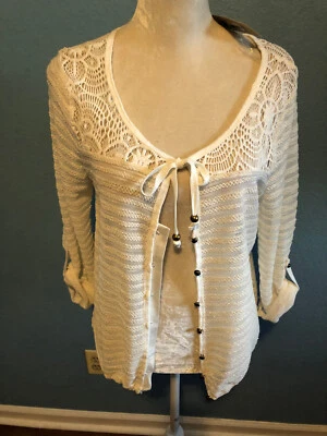 Кардиган American Rag цвета слоновой кости на пуговицах спереди с кружевом и прозрачной тканью - Изображение 1 из 4