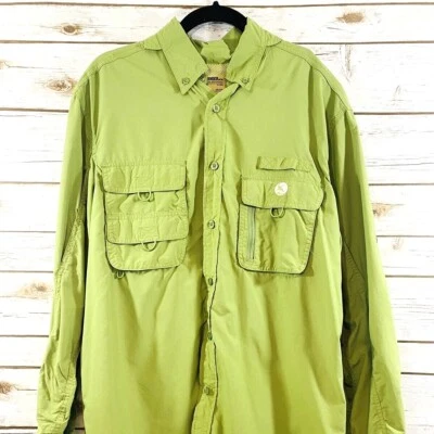 Mens Vented Back Fishing Shirt Gander Mountain Outdoors Long Sleeve Green Med - Image 1 of 4
