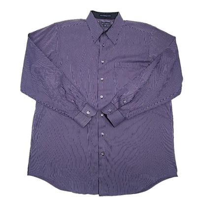 Paul Fredrick Dress Shirt Purple Black Stripe Cotton Size 17 / 35 Spread Collar - Image 1 of 4