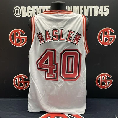 Camiseta deportiva retro autografiada por Udonis Haslem de Miami Heat firmada por Beckett certificado de autenticidad BAS Foto 1 de 3