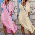 Robe de vacances décontractée à col en V boutonné longue plage pour femmes (