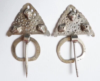 Paire fibule argent massif silver Tunisie Maghreb ethnique silver bijou ancien - Photo 1/4