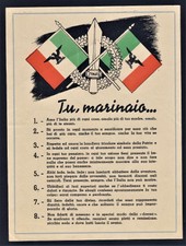 Raro Volantino originale d'epoca 1944 RSI X° Decima Flottiglia MAS MARINA