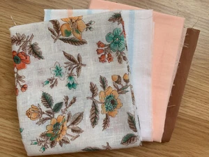 4 Fat Quarters, PEACH/WHITE/BROWN, Floral, Quilting Masks Cotton Fabric, FQ - Picture 1 of 7