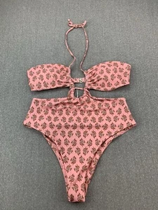 IDOPIP Monokini Cut Out Halter Swimsuit Womens Large Pink Floral Cottage Core - Picture 1 of 14