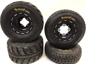 DWT G3 Black Beadlock Front Rear Rims Wheels Speed Racer Street Tires YFZ Raptor - Picture 1 of 4