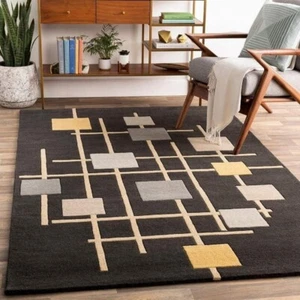 Hand Tufted Wool Area Rug Brown 10x14 Modern Oriental Carpet Living Room Bedroom - Picture 1 of 10