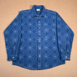 Camicia cowboy flanella stampa diamante western vintage anni 90 blu abbigliamento da lavoro USA grande - Foto 1 di 8