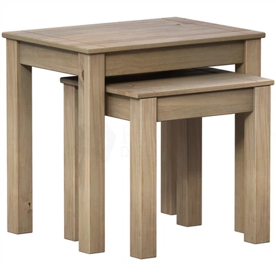 Nest of Tables Solid Pine Wood Set of 2 Coffee Side Table Living Room Furniture - Image 1 of 4
