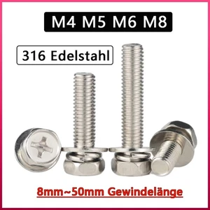 A4 Kreuzschlitz Sechskantkopf mit Waschschrauben Sechskant Kombinationsbolzen - Picture 1 of 48