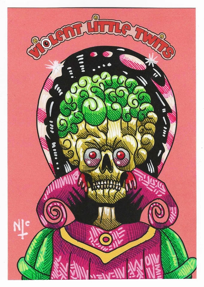   Oversized Sketch Card In Inks  Violent Little Twits Range , MARS ATTACKS - Image 1 of 1