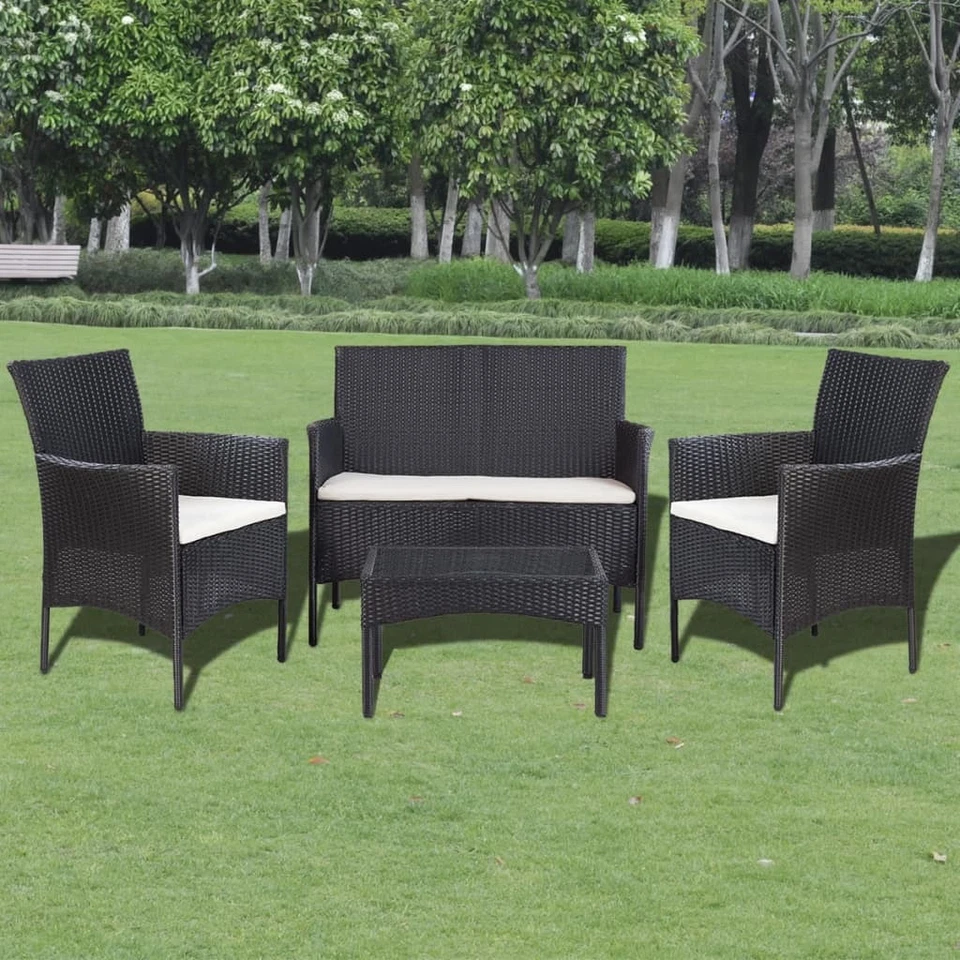 Outdoor Furniture Set Black and Cream White PE rattan - Image 1 of 4