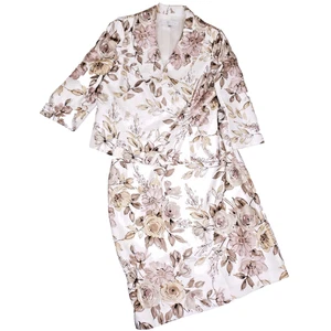 Tahari Two Piece Skirt Suit Set 16 Beige Floral Jacket Wedding Retro Glam - Picture 1 of 15
