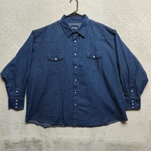 Vtg Wrangler Western Shirt Mens Size 4XL Chambray Pearl Snap Cowboy Cut Ranch - Picture 1 of 12