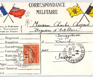 FRANCE WW1 Card 10c+5c RED CROSS Sower 1914 Message FLAGS BELGIUM Military PX230 - Picture 1 of 10