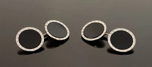 Gemelos de ónix Art Deco de platino de oro amarillo macizo de 14K estilo de eslabón de cadena - Imagen 1 de 6