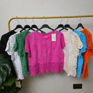 Ladies Cotton Embroidered Crochet Lace Top Boho Festival Blouse One Size 8–16 - Picture 1 of 16