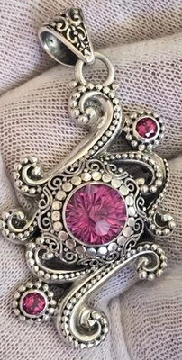 Colgante vintage de plata esterlina Sarda Bali con topacio rosa 16,7 G  Foto 1 de 4